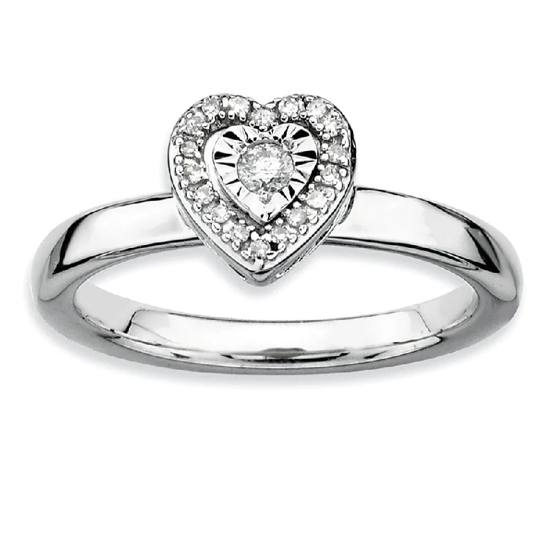 Trendy Engagement Ring Sets-Sterling Silver Stackable 1/8 Cttw HI/I3 Diamond 7mm Heart Ring