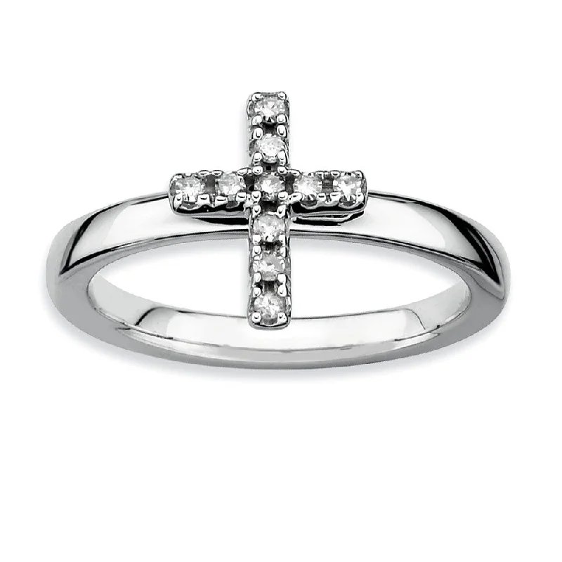 Gold Wedding Bands for Women-Sterling Silver Stackable 1/10 Ctw HI/I3 Diamond 10mm Cross Ring