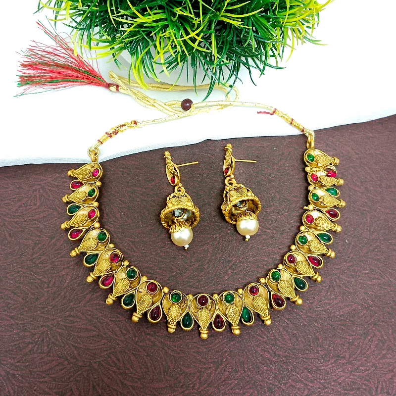 Wedding Necklaces-Darshana Jewels Pota Stone Gold Plated  Necklace Set