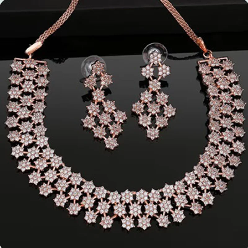 Silver Chain Necklaces-Beeji Creations Rose Gold Plated American Diamonds Necklace Set