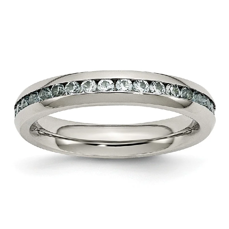 Dainty Silver Rings-4mm Stainless Steel And Light Blue Cubic Zirconia Stackable Band