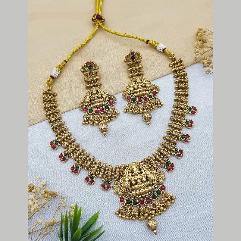 Personalized Necklace for Brides-Sangita Creation  Copper Gold  Pota Stone Temple Long  Necklace Set