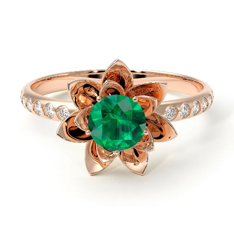 Luxury Wedding Ring Sets-Lotus Flower Emerald ring - Lotus no. 20