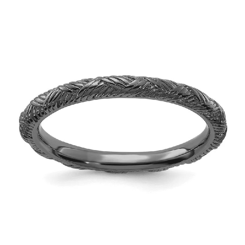 Gold Ring Sets-2.25mm Sterling Silver Black Ruthenium Plated Basket Weave Stack Band