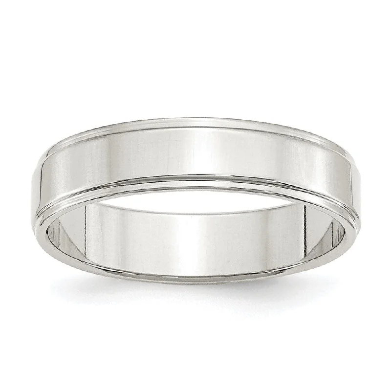 Men’s Wedding Bands in Gold-5mm Sterling Silver Light Flat Ridge Edge Standard Fit Band