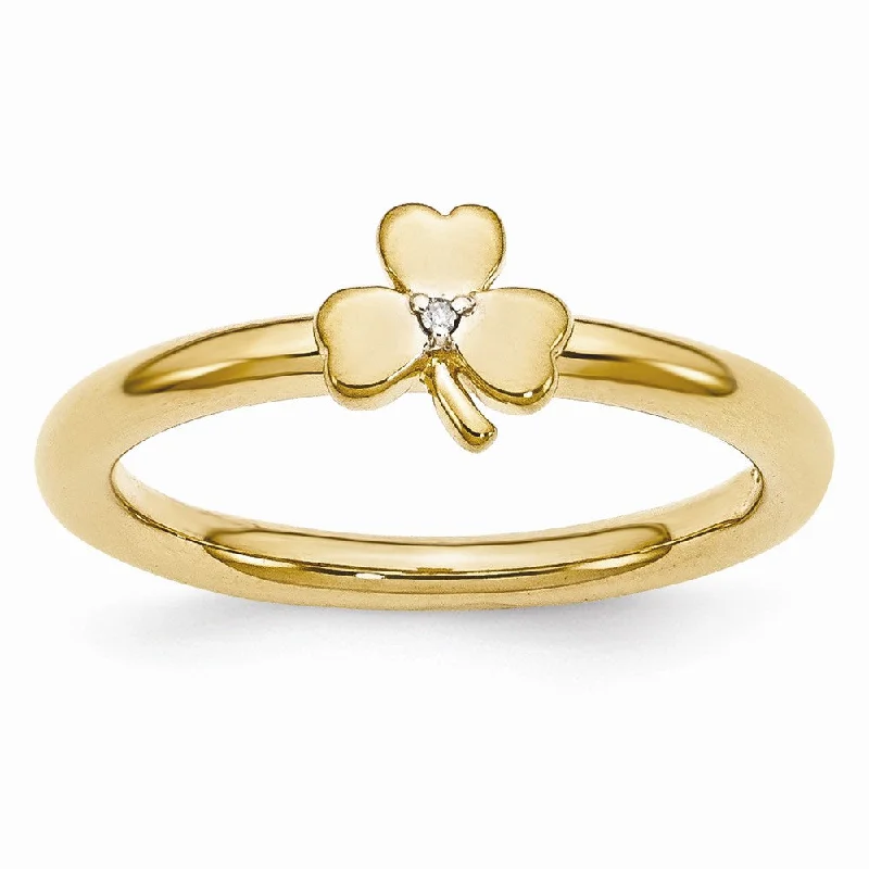 Custom Gemstone Rings-Gold Tone Sterling Silver .005 Ct Diamond 6mm Clover Stackable Ring