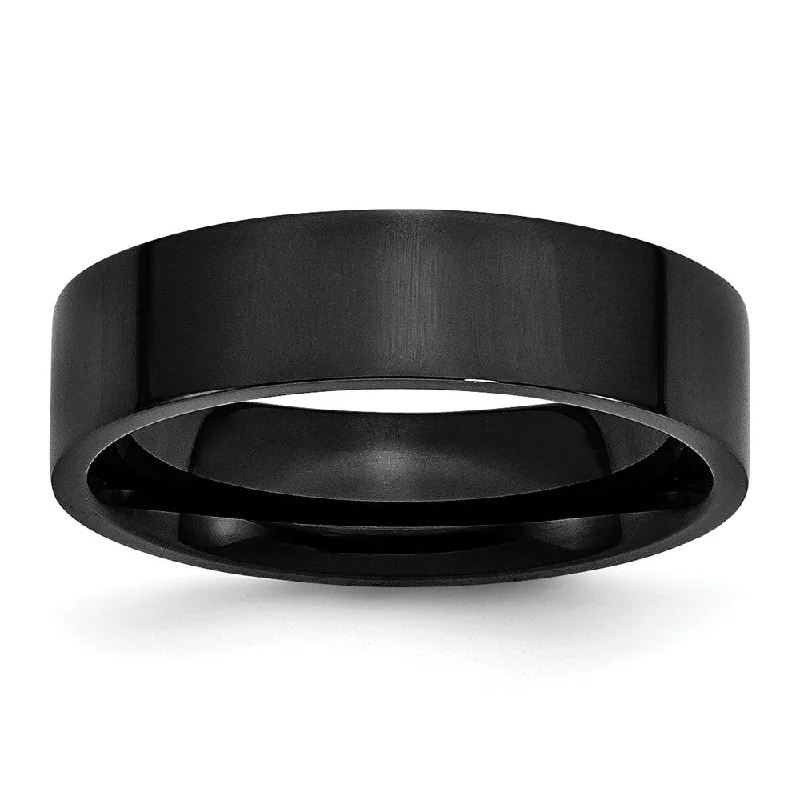 Fine Wedding Bands-6mm Black Plated Stainless Steel Polished Flat Band