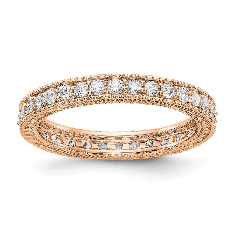 Bridal Rings-3mm 14K Rose or Yellow Gold 3/4 Ctw Diamond Eternity Milgrain Band