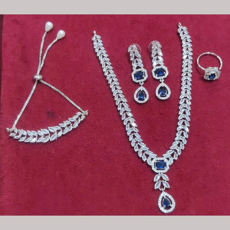 Fashionable Gemstone Necklaces-Manisha Jewellery Silver Plated AD Stone Combo Set