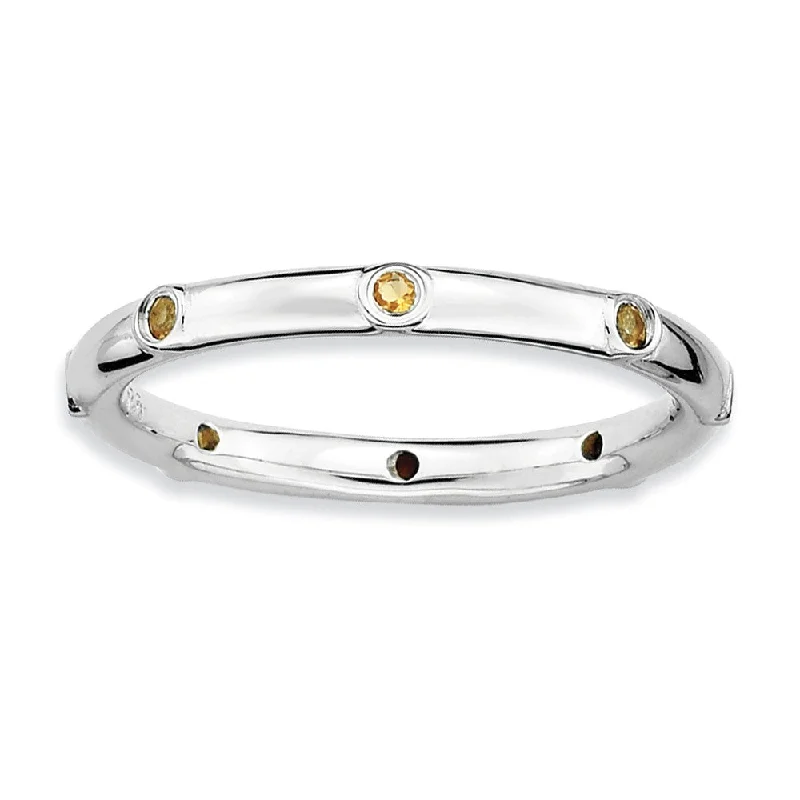 Designer Gemstone Rings-Sterling Silver Stackable Citrine Accent 2.25mm Band