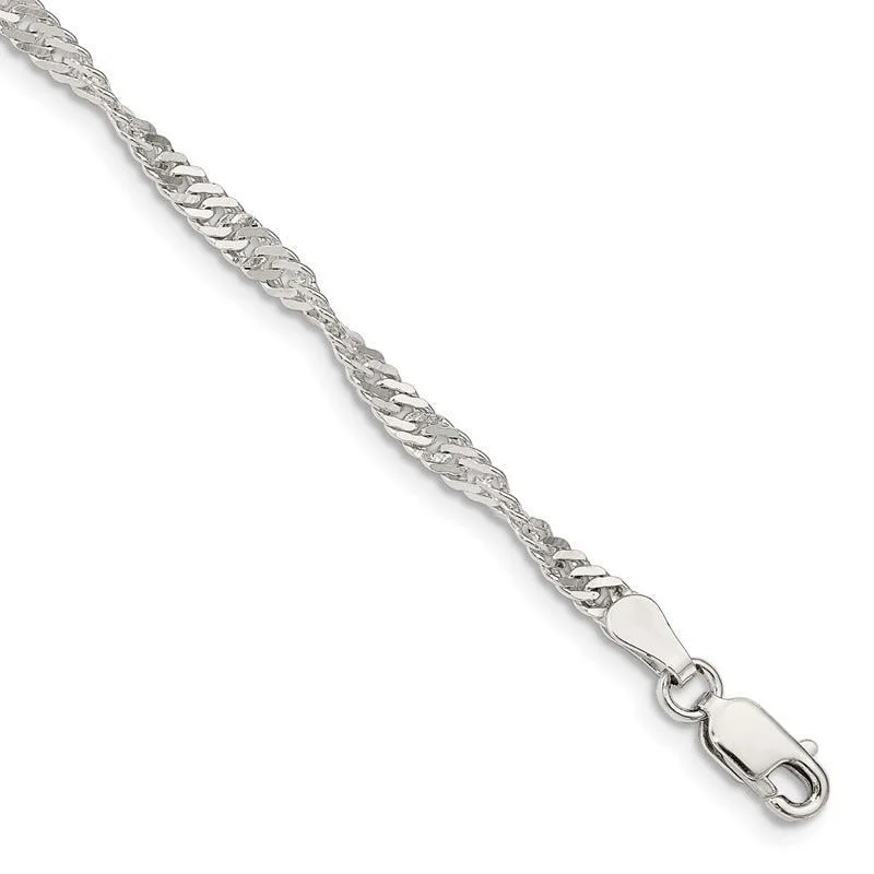 Handmade Silver Bracelets-Sterling Silver 3mm Singapore Chain Bracelet