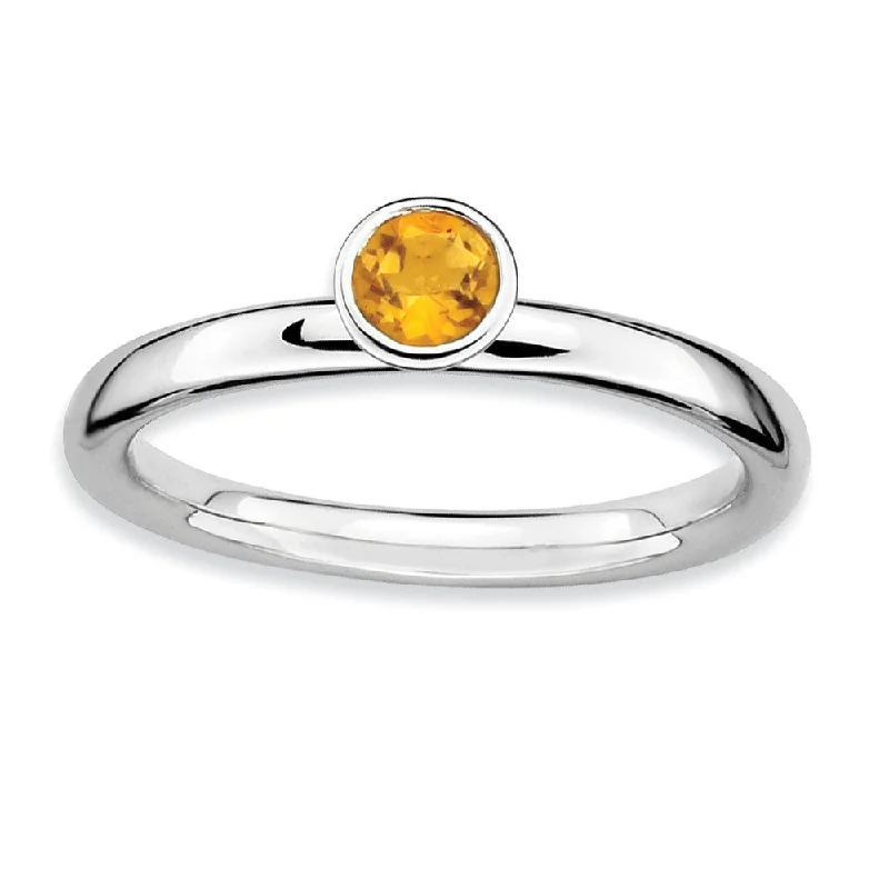 Simple Solitaire Rings-Stackable High Profile 4mm Citrine Silver Ring