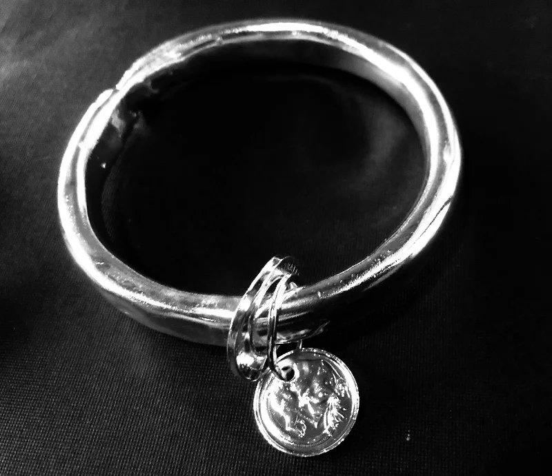 Stylish Stackable Bangles-Silver anvil coin bangle