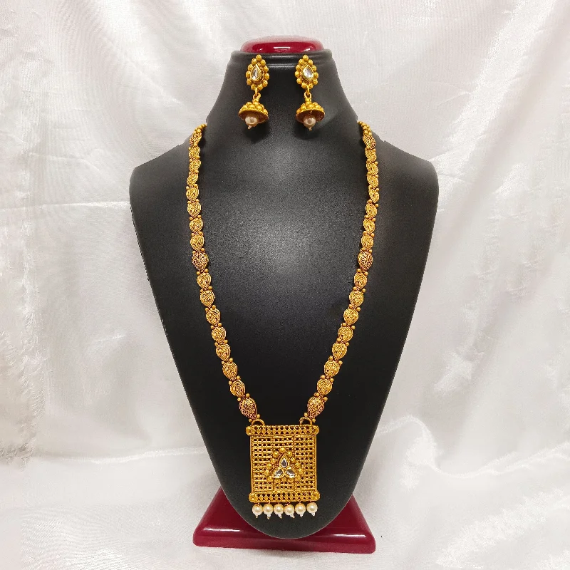 Modern Gemstone Necklaces-Darshana Jewels Kundan Stone Gold Plated Necklace Set