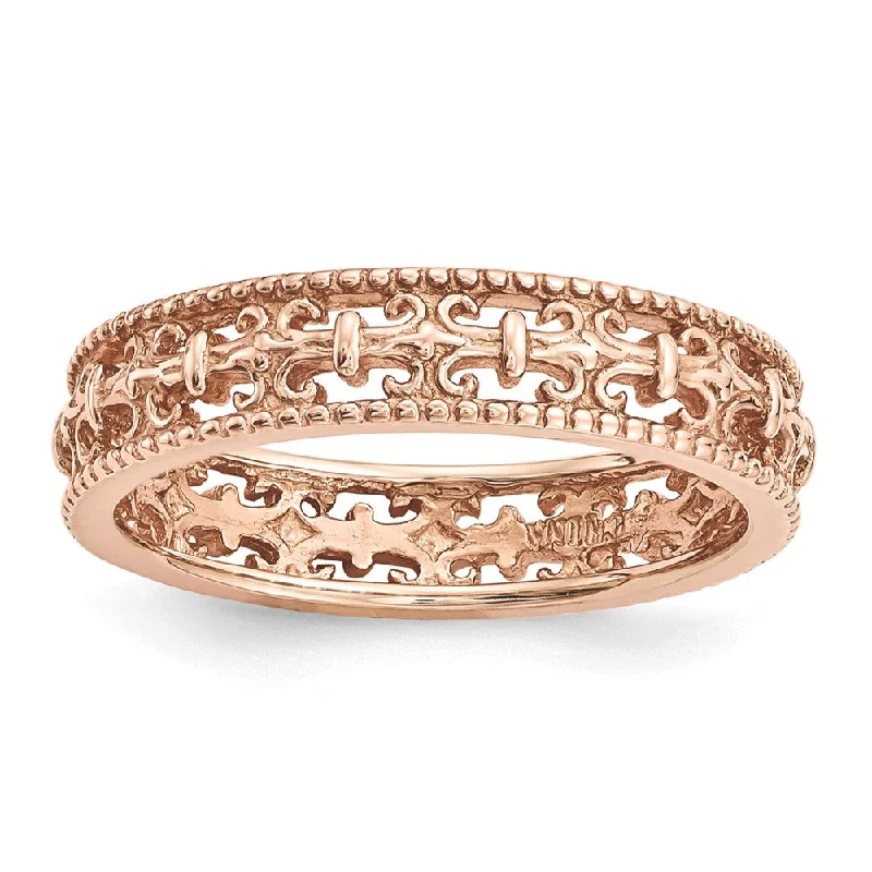 Classic Gold Rings-4.5mm Rose Gold Tone Plated Sterling Silver Fleur de Lis Stack Band