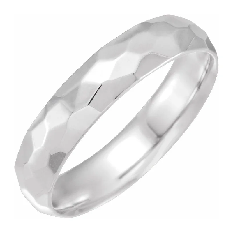 Simple Wedding Bands-5mm Continuum Sterling Silver Hammered Comfort Fit Band