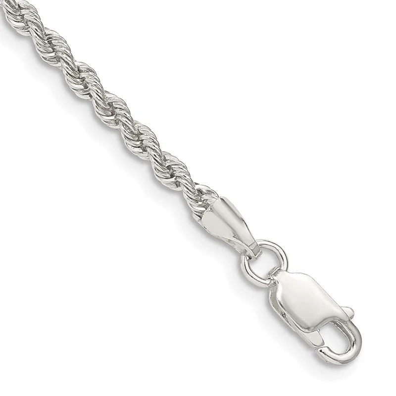 Sterling Silver Bracelets-Sterling Silver 2.5mm Solid Rope Chain Bracelet