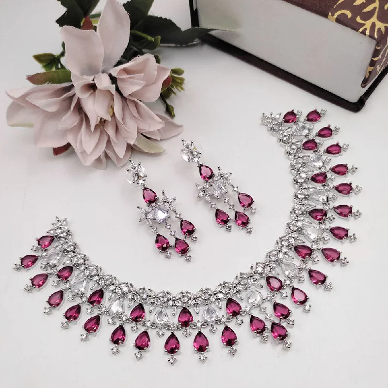 Trendy Heart Shape Necklaces-Aamrapali Silver Plated American Diamond Necklace Set