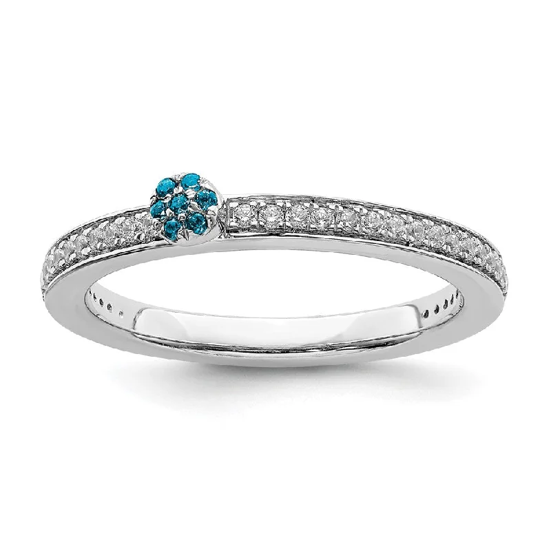 Unique Engagement Rings-14k White Gold, Blue Topaz & 1/8 Ctw Diamond Stackable Ring