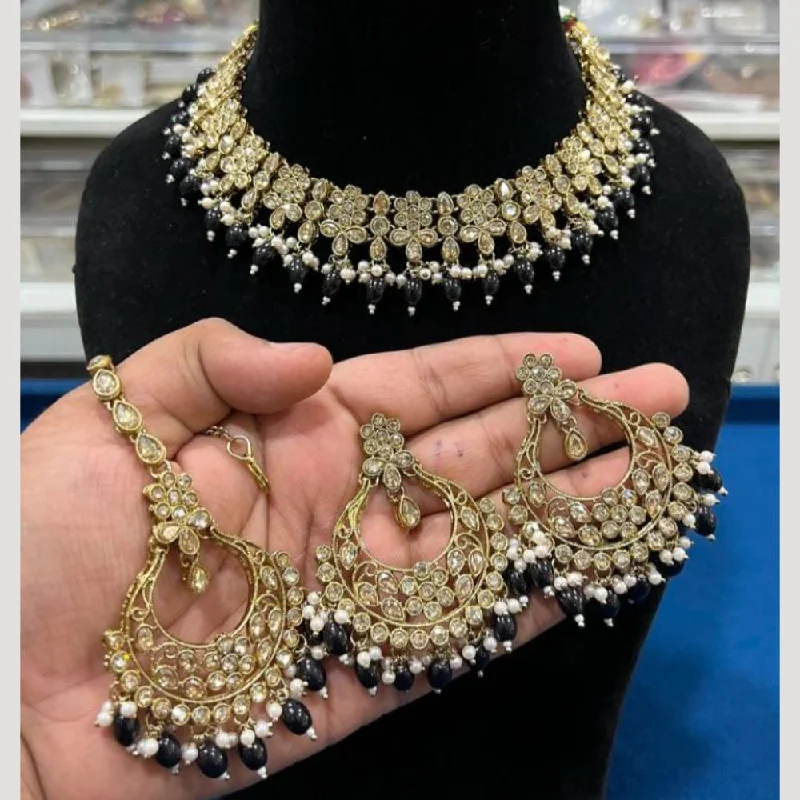 Sparkling Gold Chain Necklaces-Hira Collections Gold Plated Crystal Stone And Pearls Choker Necklace Set