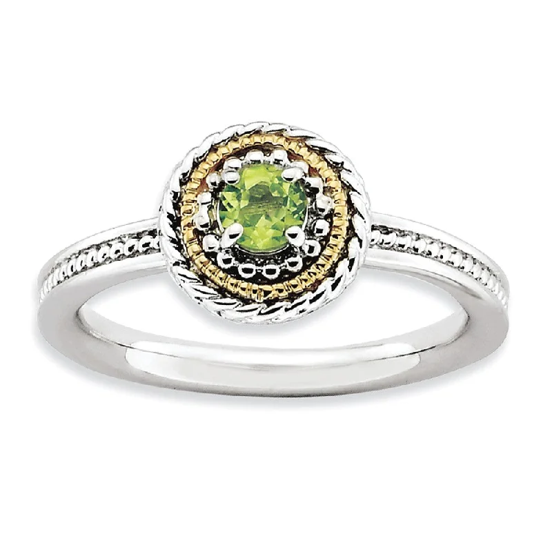 Unique Gemstone Engagement Rings-Sterling Silver & 14K Gold Plated Stackable Peridot Ring