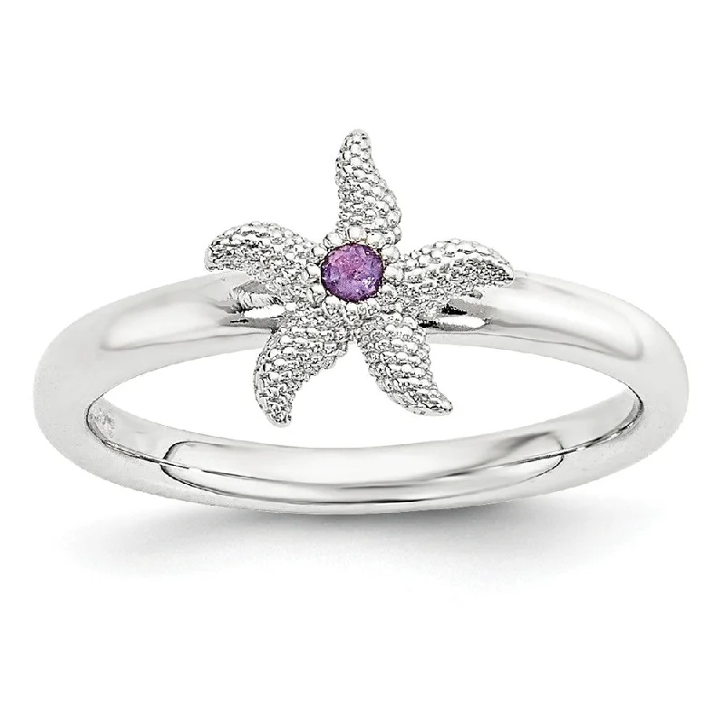 Matching Wedding Rings-Sterling Silver Stackable Expressions Amethyst 10mm Starfish Ring