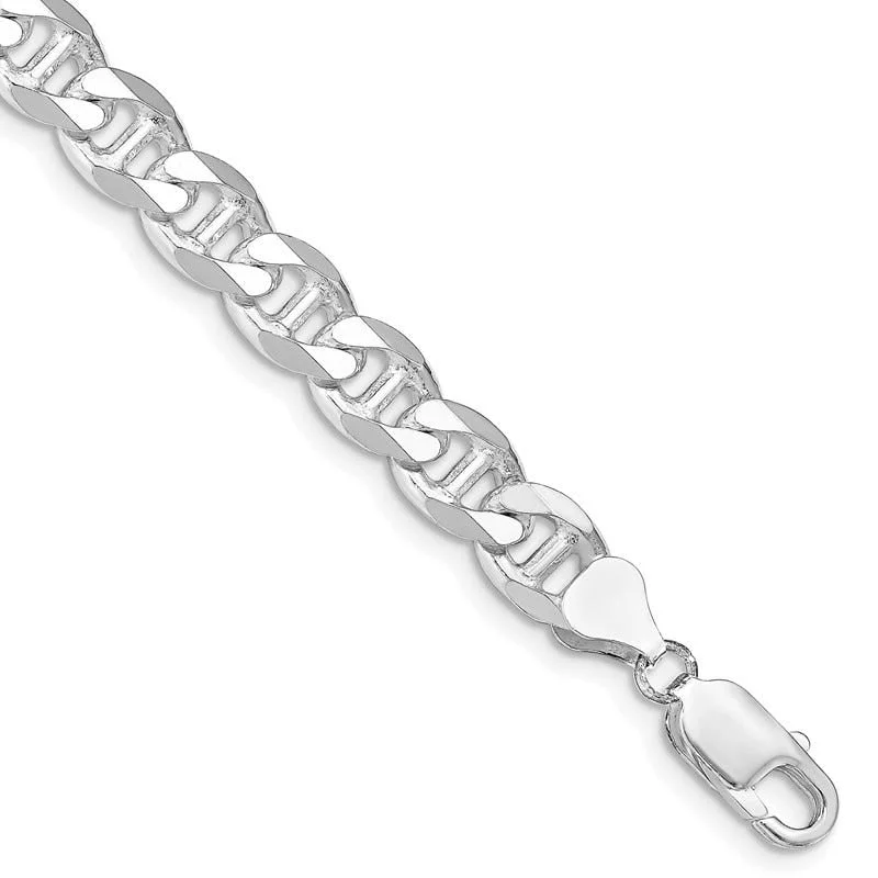 Dainty Gemstone Bracelets-Sterling Silver Rhodium-plated 8.25mm Flat Cuban Anchor Chain Bracelet