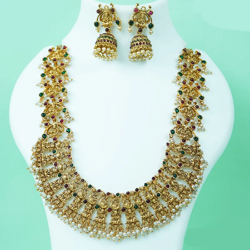 Simple Silver Necklaces-Diksha Collection Gold Plated Temple Necklace Set