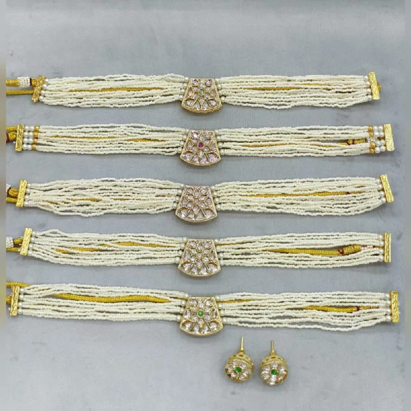 Fine Gold Pendant Necklaces-Rani Sati Jewels Gold Plated Polki Kundan Stone And Pearls Choker Necklace Set