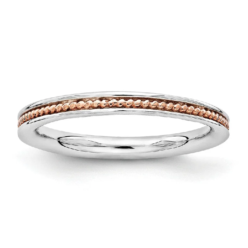 Solitaire Diamond Rings-2.25mm Sterling Silver Stackable Rose Gold Tone Plated Channeled Band