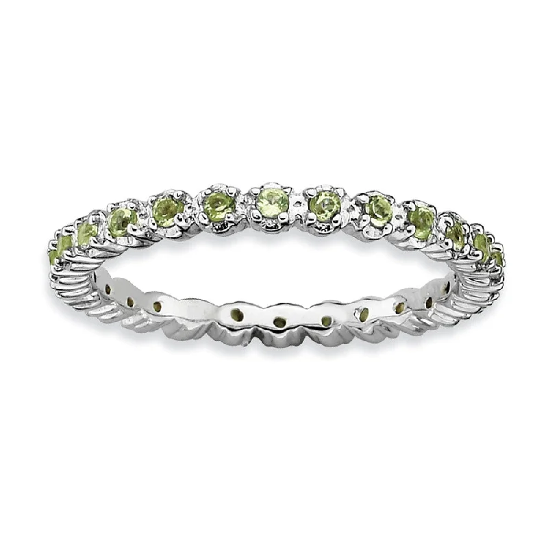 Custom Wedding Bands-2.25mm Rhodium Plated Sterling Silver Stackable Peridot Band