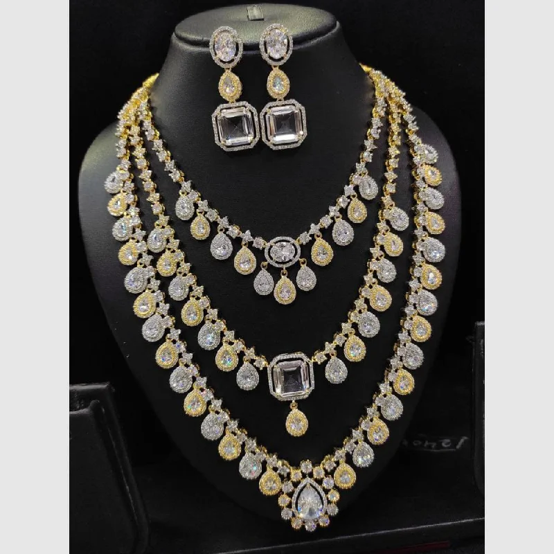 Elegant Pendant Necklaces for Women-Aamrapali 2 Tone Plated AD Stone Necklace Set