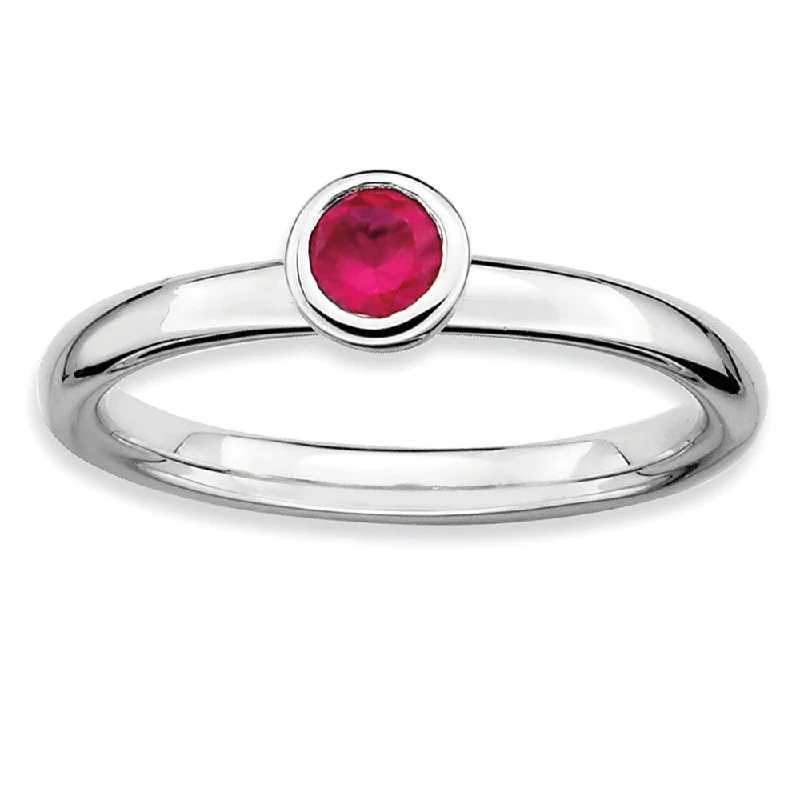 Beautiful Custom Rings-Stackable Low Profile 4mm Created Ruby Sterling Silver Ring