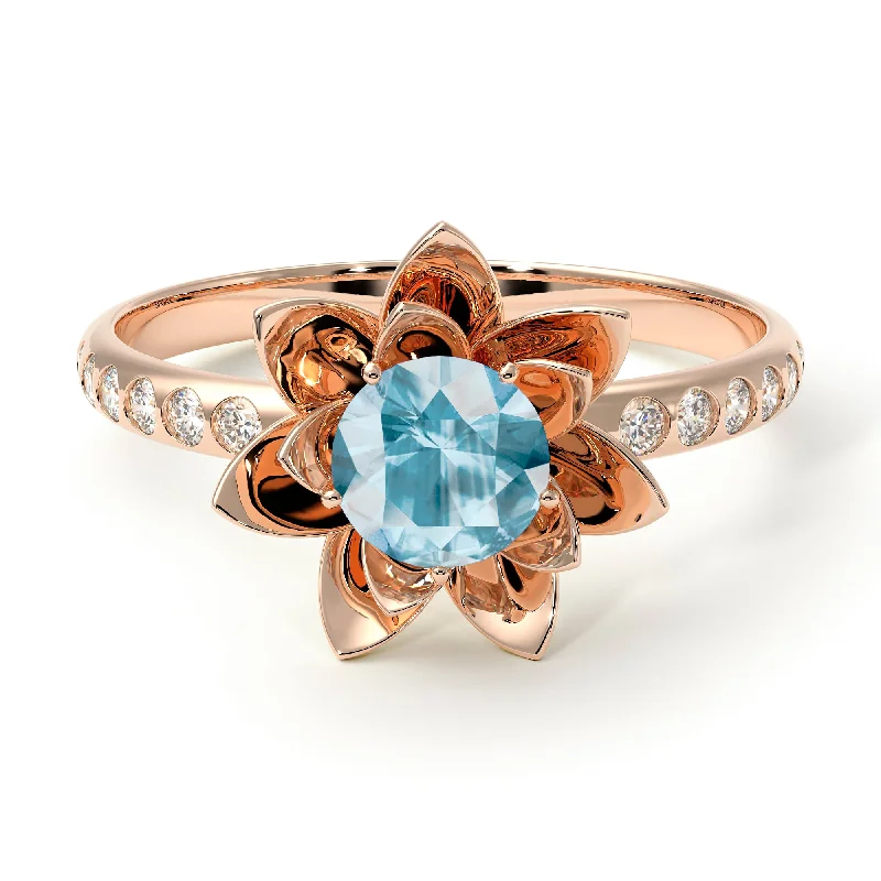 Fashionable Statement Rings-Lotus Flower Aquamarine ring - Lotus no. 402