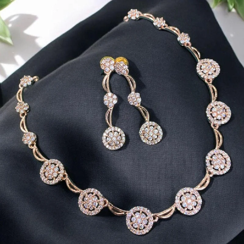 Luxury Name Necklaces-Sona Creation Rose Gold Plated AD Stone Necklace Set