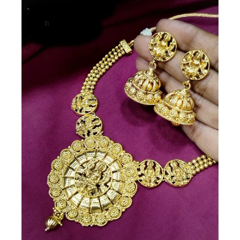 Simple Pendant Necklace for Women-Akruti Collection Gold Plated Temple Necklace Set