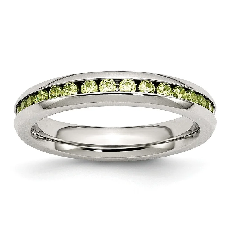 Engagement Rings with Colored Stones-4mm Stainless Steel And Light Green Cubic Zirconia Stackable Band