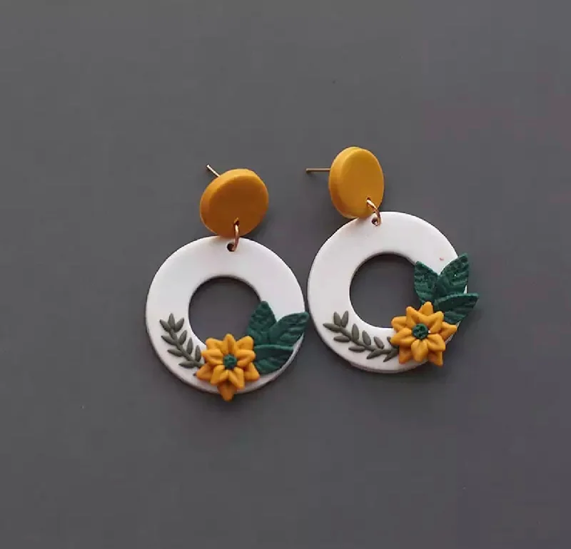 Ethnic Earrings for Women-Hollow Floral Polymer Clay Earrings