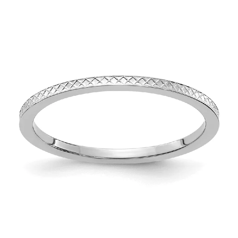 Fashionable Rings for Women-1.2mm 10k White Gold Crisscross Flat Stackable Band