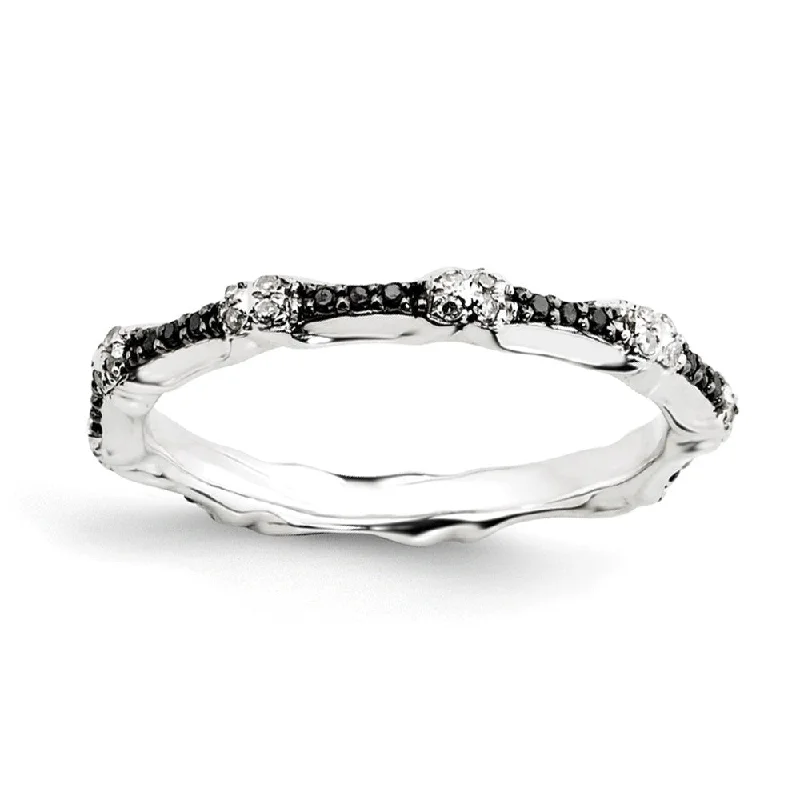 Luxury Engagement Rings-2.5mm Sterling Silver Stackable 0.25Ctw H-I White & Black Diamond Band