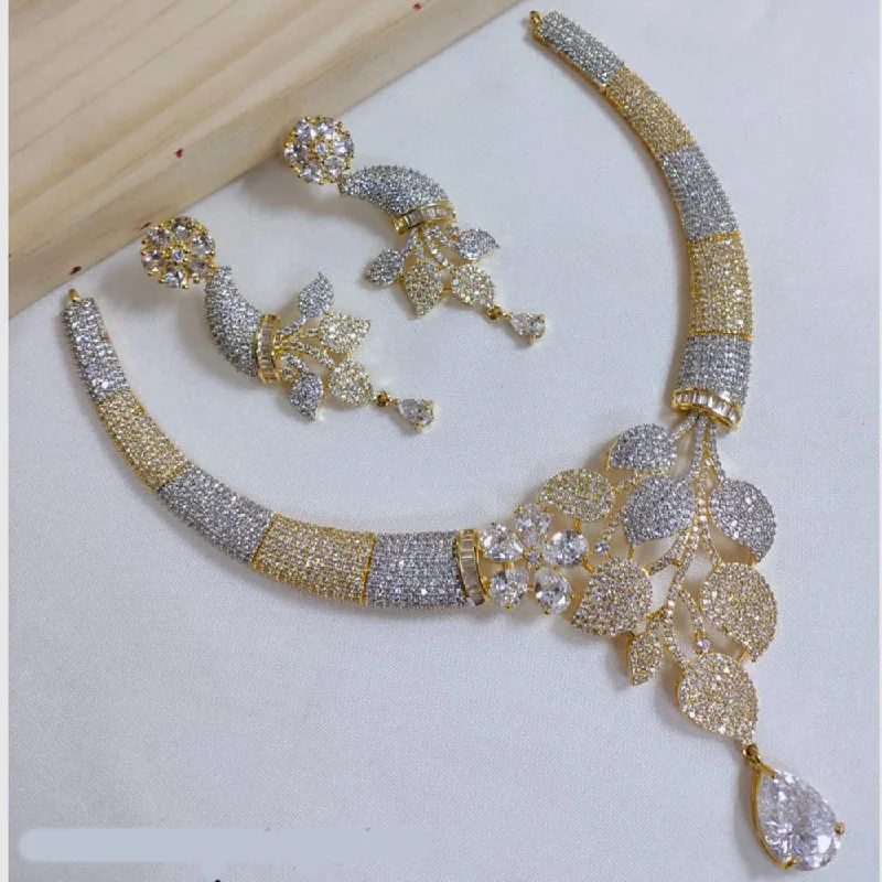 Layered Diamond Necklaces-SNERA Gold Plated American Diamond Necklace Set