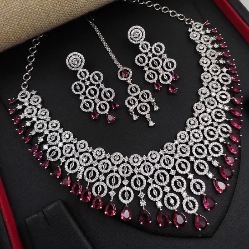 Beautiful Silver Necklace Chains-Aamrapali Silver Plated American Diamond Necklace Set