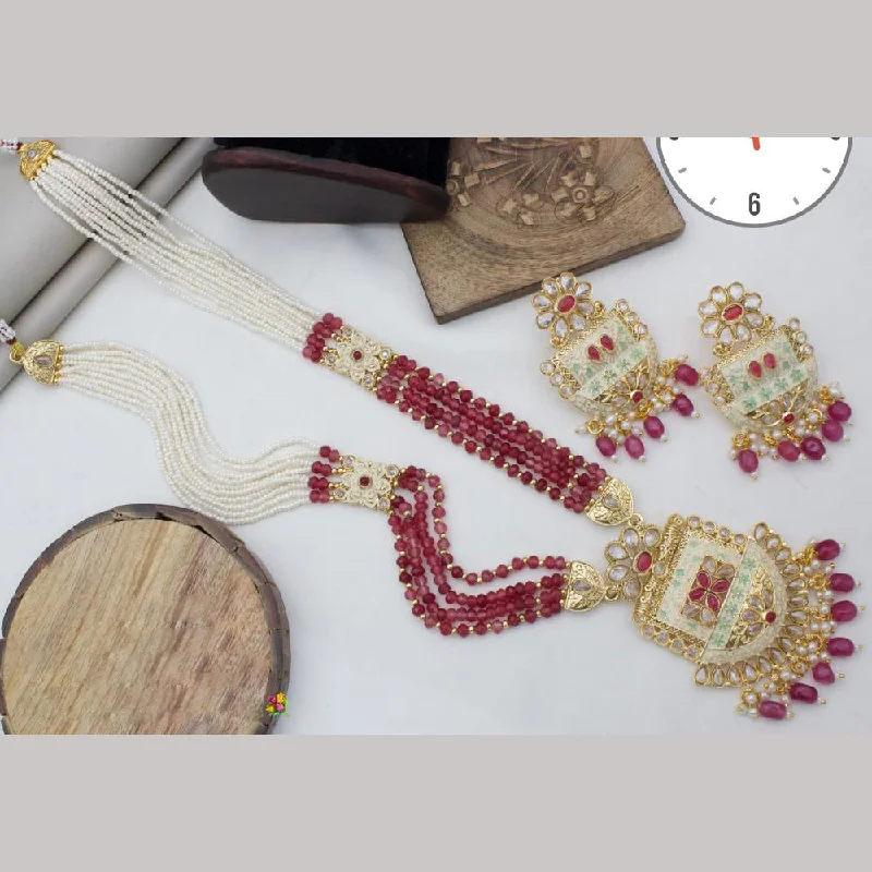 Simple Chain Necklaces-Manisha Jewellery Gold Plated Crystal Stone And Pearls Meenakari Long Necklace Set