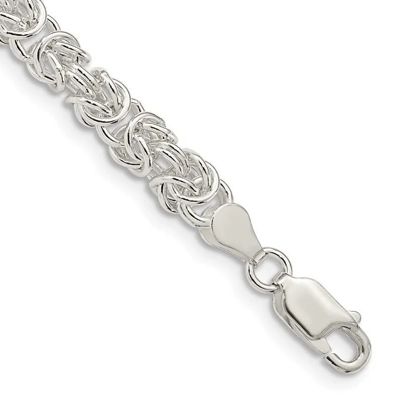 Personalized Charm Bracelets-Sterling Silver 4.75mm Rounded Byzantine Chain Bracelet