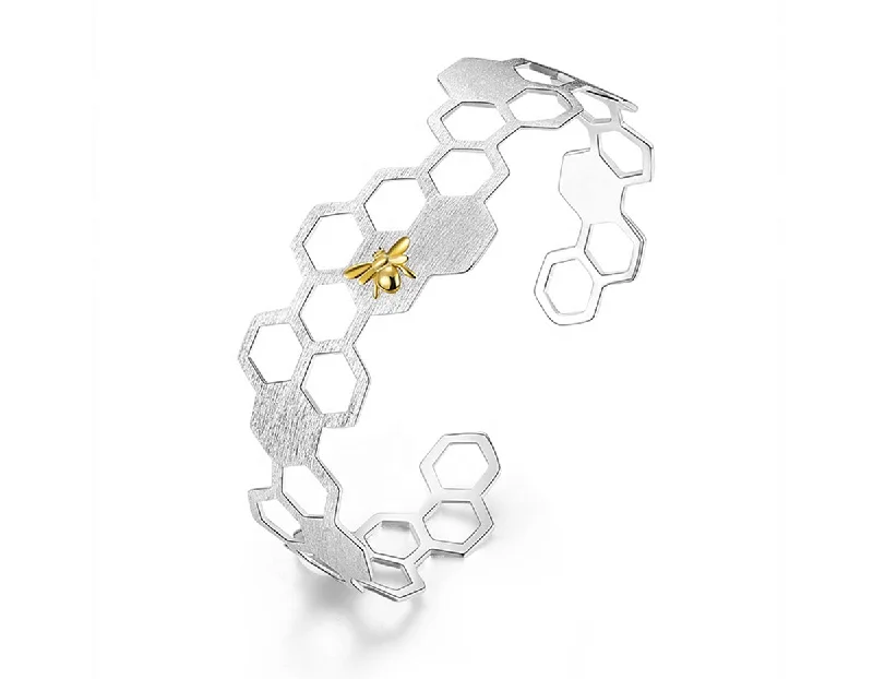 Silver Bangles for Women-Honeycomb Bangle