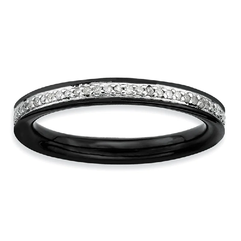 Elegant Wedding Ring Sets-2.25mm Black Plated Sterling Stackable 1/5 Cttw HI/I3 Diamond Band