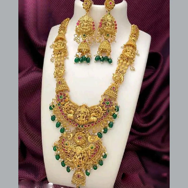 Fashionable Gemstone Necklaces-Sai Fashion Gold Plated Temple  And Beads Necklace Set