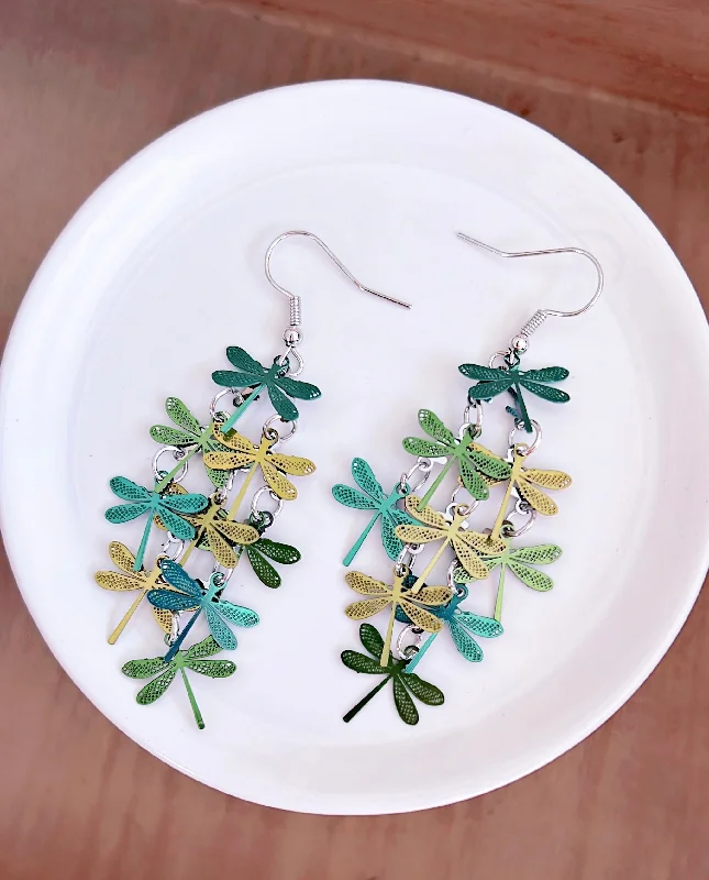 Fine Jewelry Earrings-Beautiful Green Dragonfly Tassel Earrings