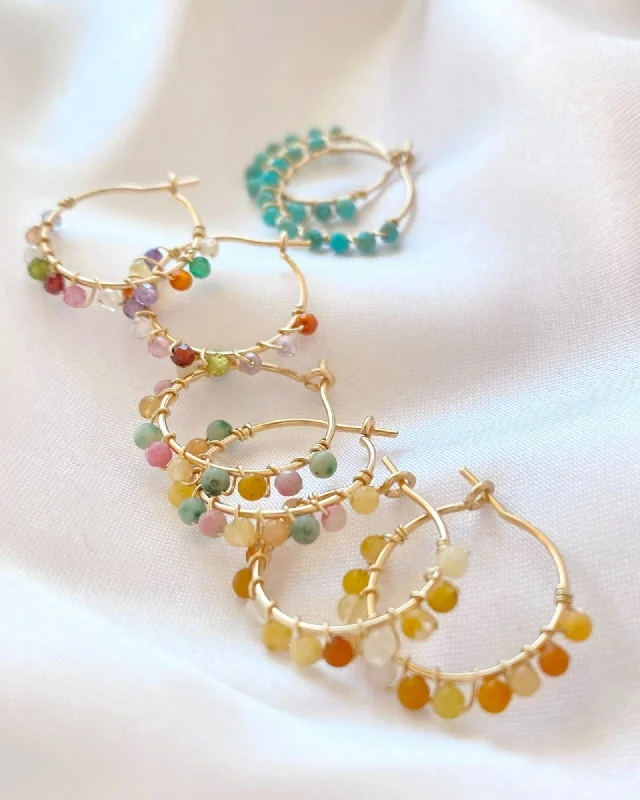 Elegant Gold Earrings-Multi Gem Hoop Earrings