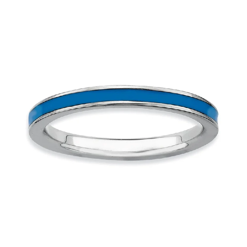 Luxury Bridal Rings-2.25mm Sterling Silver Stackable Blue Enameled Band